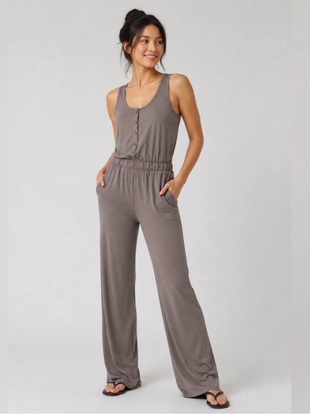 Vuori Taupe Tank Jumpsuit with Button Front